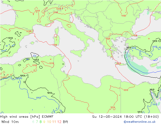 High wind areas ECMWF Dom 12.05.2024 18 UTC