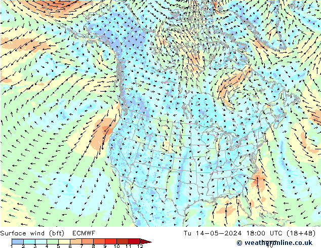 Wind 10 m (bft) ECMWF di 14.05.2024 18 UTC