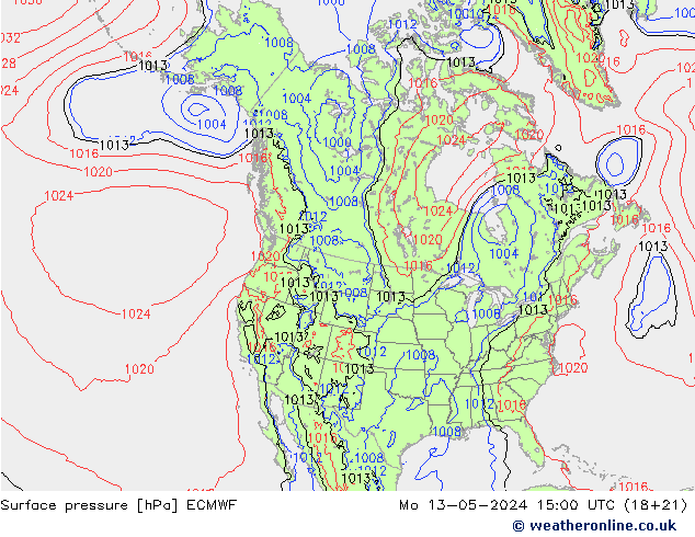 Atmosférický tlak ECMWF Po 13.05.2024 15 UTC