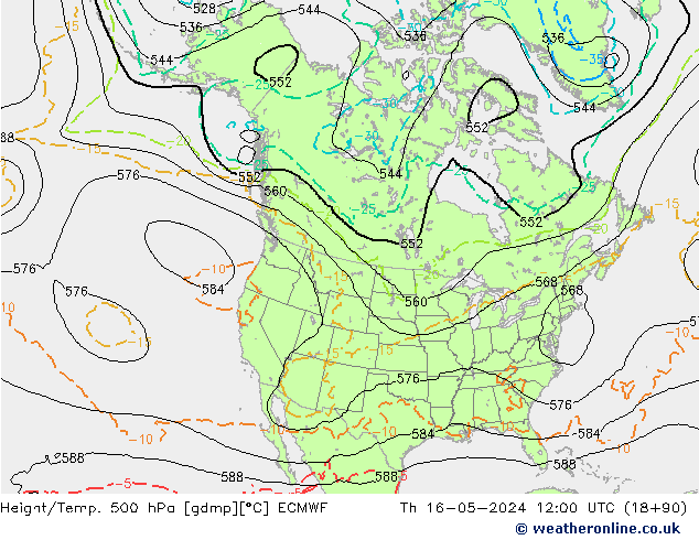 Z500/Rain (+SLP)/Z850 ECMWF Qui 16.05.2024 12 UTC