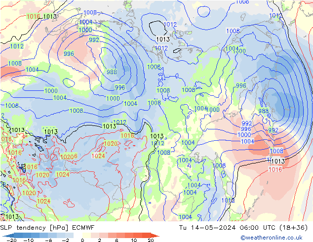 тенденция давления ECMWF вт 14.05.2024 06 UTC