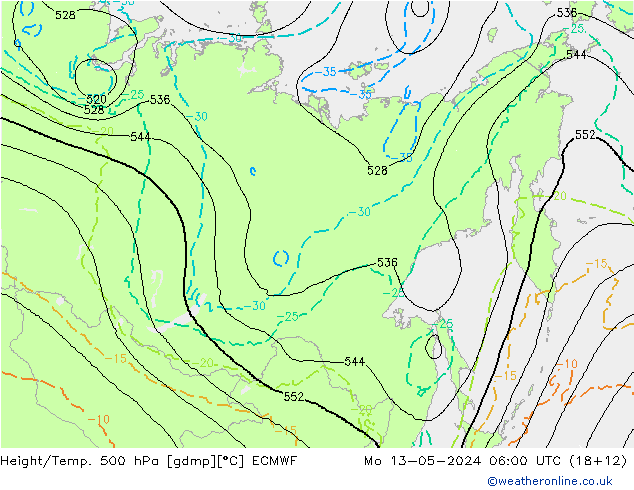 Z500/Rain (+SLP)/Z850 ECMWF Seg 13.05.2024 06 UTC