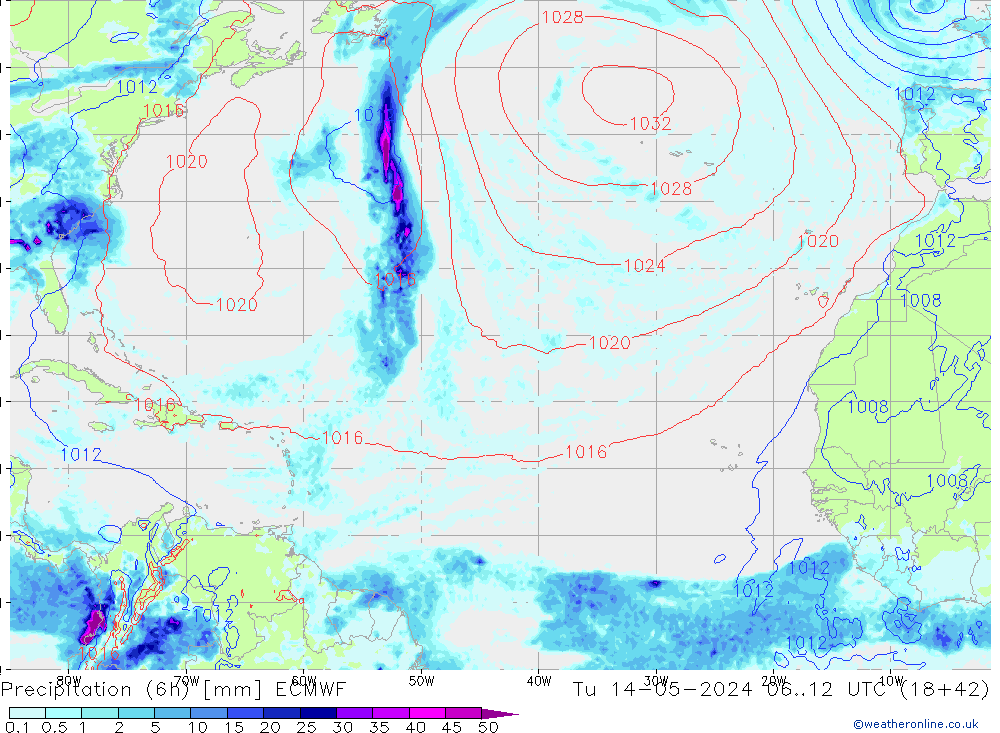Precipitazione (6h) ECMWF mar 14.05.2024 12 UTC