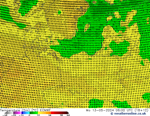 Temperatuurkaart (2m) ECMWF ma 13.05.2024 06 UTC