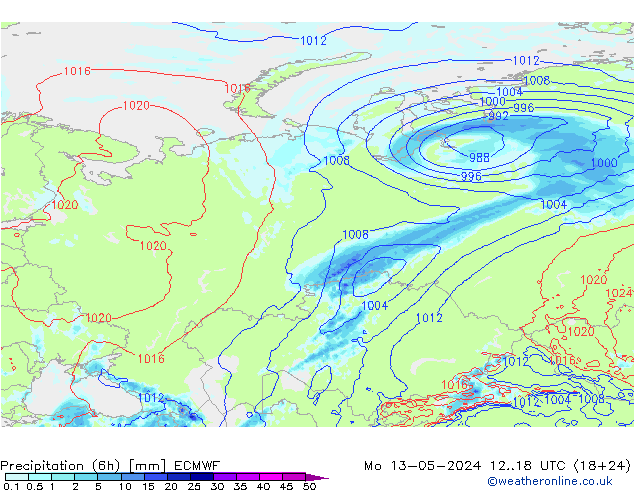 Z500/Rain (+SLP)/Z850 ECMWF Mo 13.05.2024 18 UTC