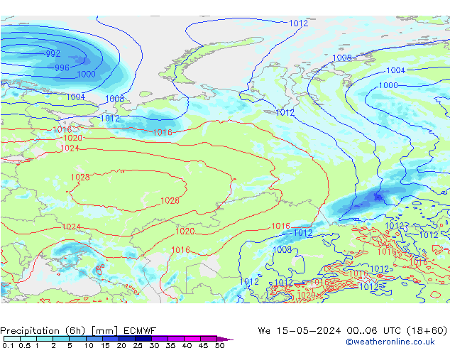 Precipitazione (6h) ECMWF mer 15.05.2024 06 UTC