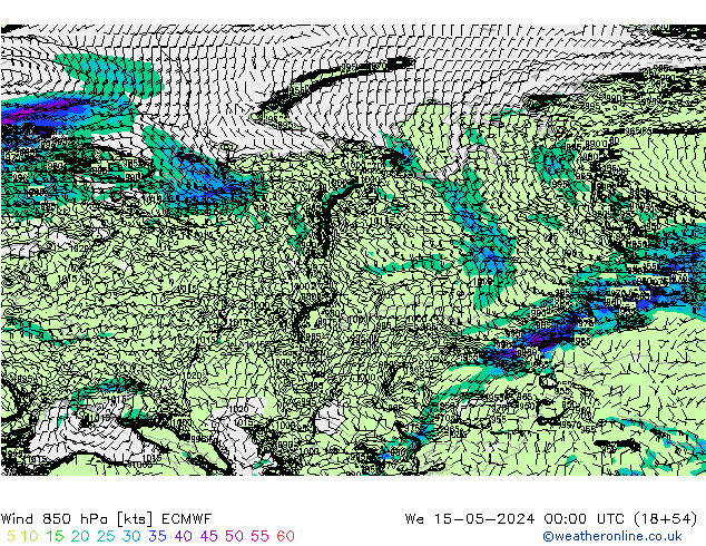 Wind 850 hPa ECMWF We 15.05.2024 00 UTC
