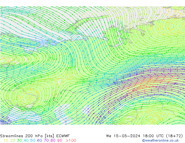 Ligne de courant 200 hPa ECMWF mer 15.05.2024 18 UTC