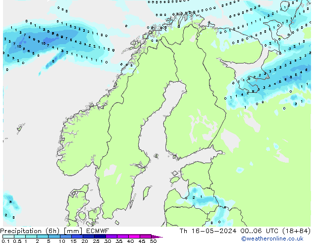 Precipitação (6h) ECMWF Qui 16.05.2024 06 UTC