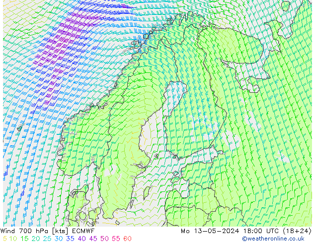 Wind 700 hPa ECMWF Mo 13.05.2024 18 UTC