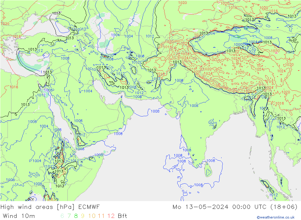 High wind areas ECMWF Po 13.05.2024 00 UTC