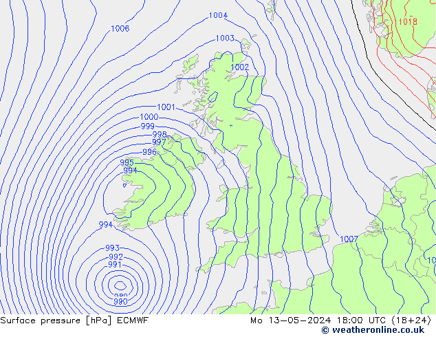 Pressione al suolo ECMWF lun 13.05.2024 18 UTC