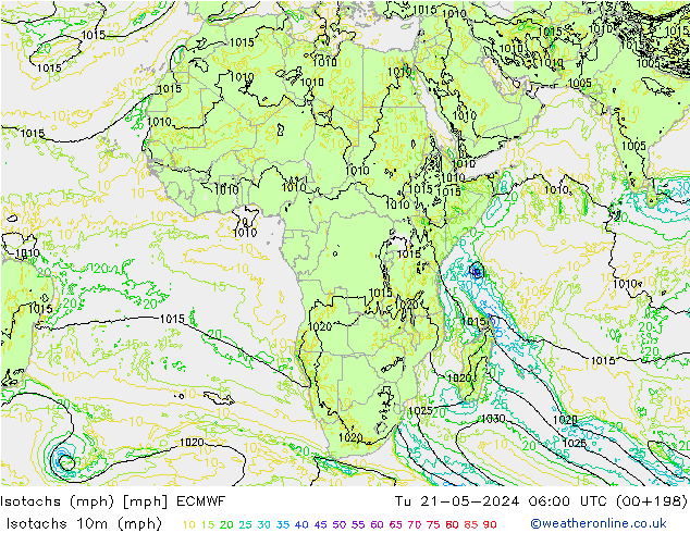 Isotachs (mph) ECMWF Ter 21.05.2024 06 UTC