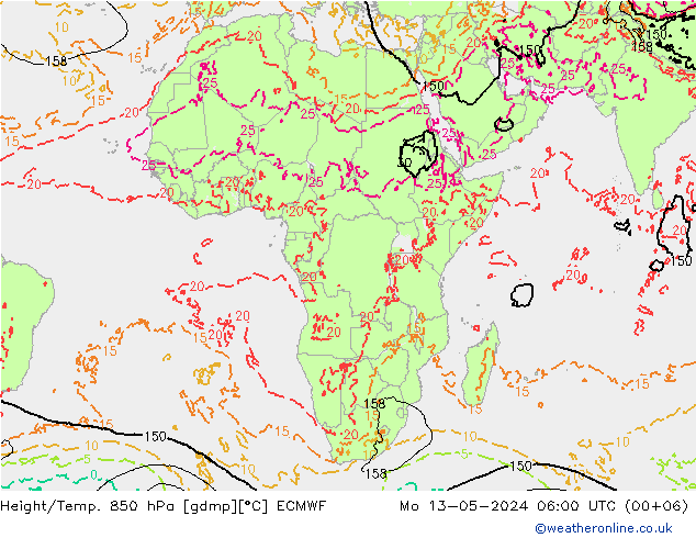 Height/Temp. 850 hPa ECMWF Seg 13.05.2024 06 UTC