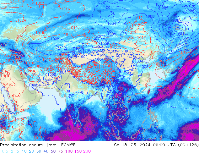 Precipitation accum. ECMWF сб 18.05.2024 06 UTC