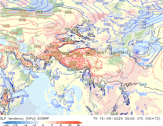 SLP tendency ECMWF Th 16.05.2024 00 UTC