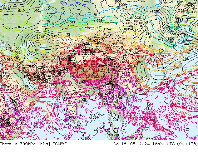 Theta-e 700hPa ECMWF sáb 18.05.2024 18 UTC
