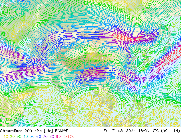 Streamlines 200 hPa ECMWF Fr 17.05.2024 18 UTC