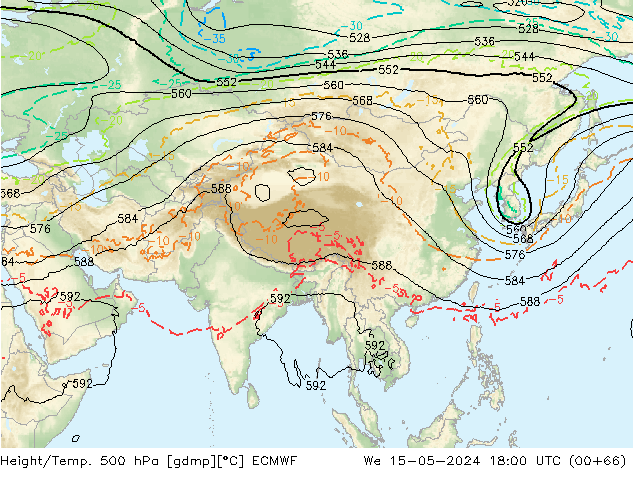 Z500/Yağmur (+YB)/Z850 ECMWF Çar 15.05.2024 18 UTC