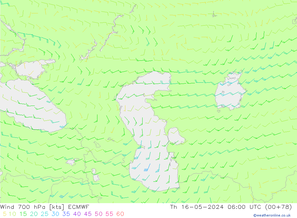 Wind 700 hPa ECMWF Th 16.05.2024 06 UTC