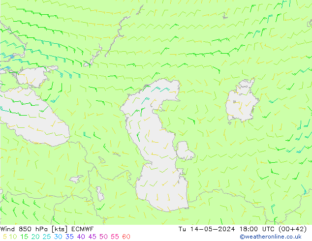 Wind 850 hPa ECMWF Di 14.05.2024 18 UTC