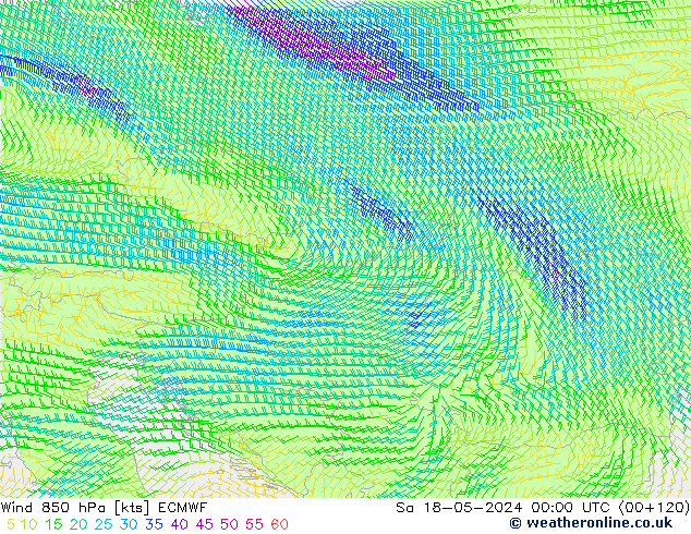 Wind 850 hPa ECMWF Sa 18.05.2024 00 UTC