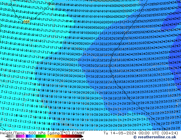 Z500/Yağmur (+YB)/Z850 ECMWF Sa 14.05.2024 00 UTC