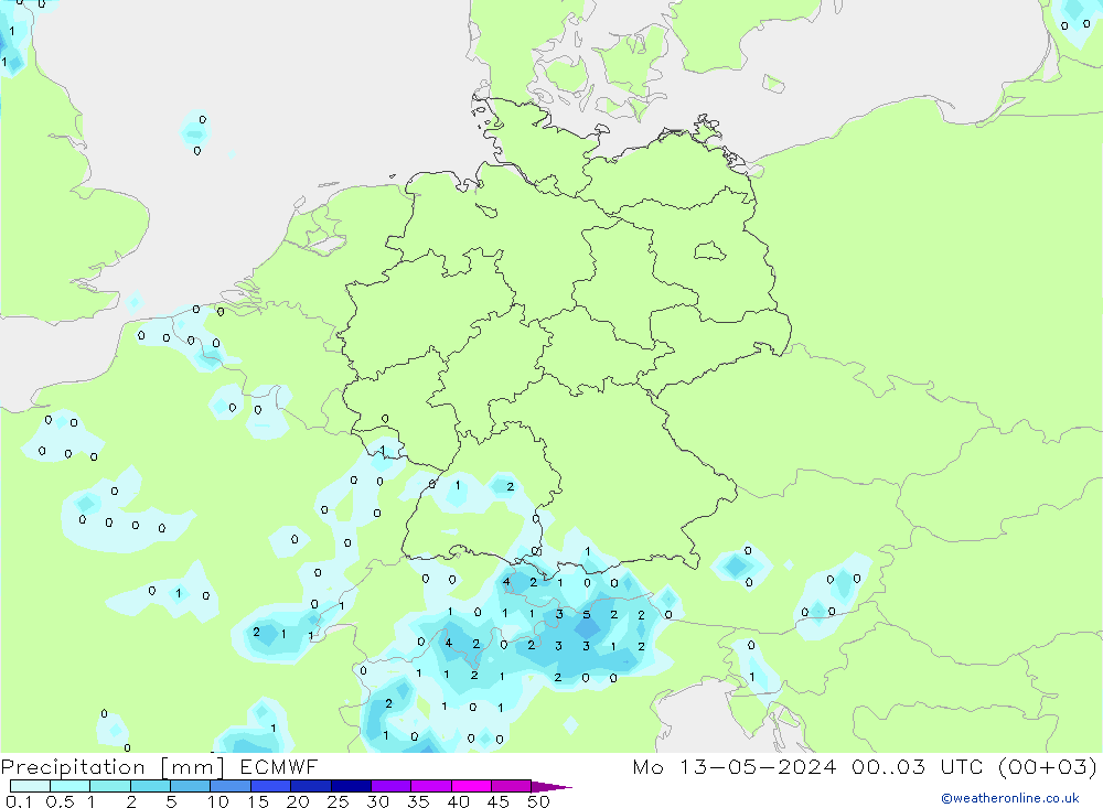 Precipitation ECMWF Mo 13.05.2024 03 UTC