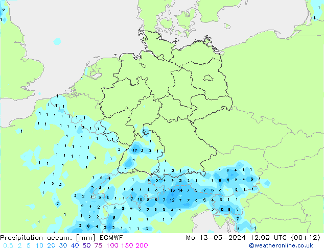 Precipitation accum. ECMWF 星期一 13.05.2024 12 UTC
