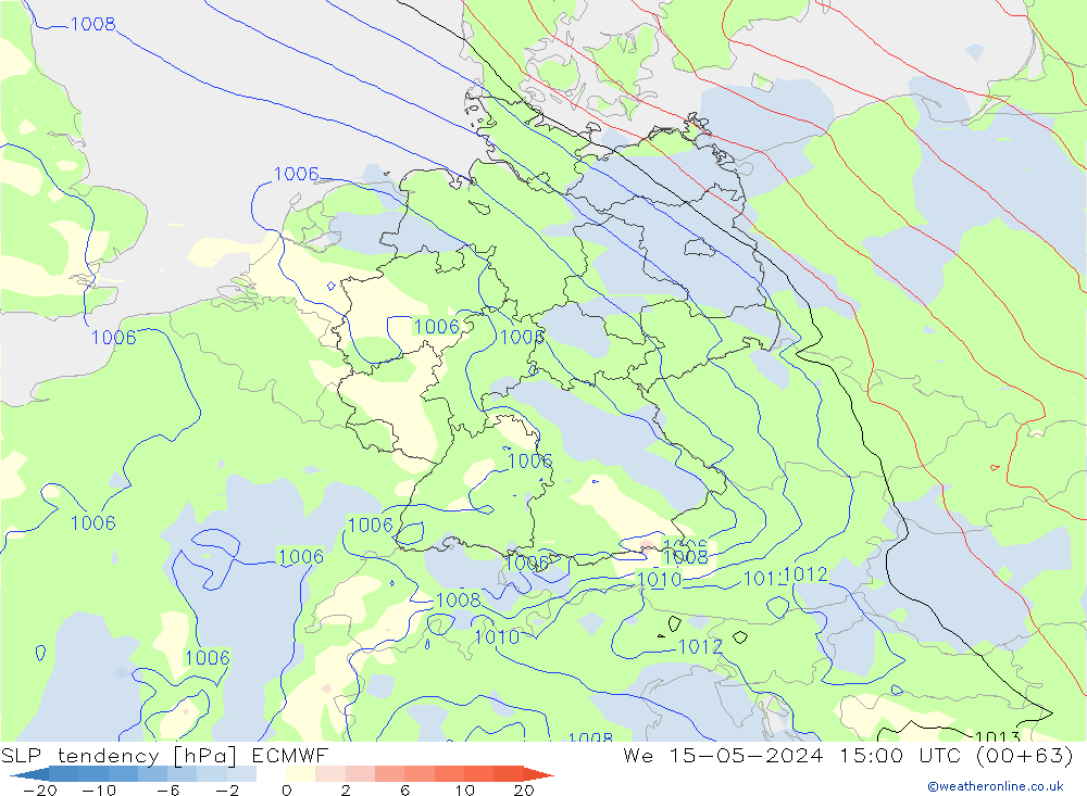 Tendance de pression  ECMWF mer 15.05.2024 15 UTC