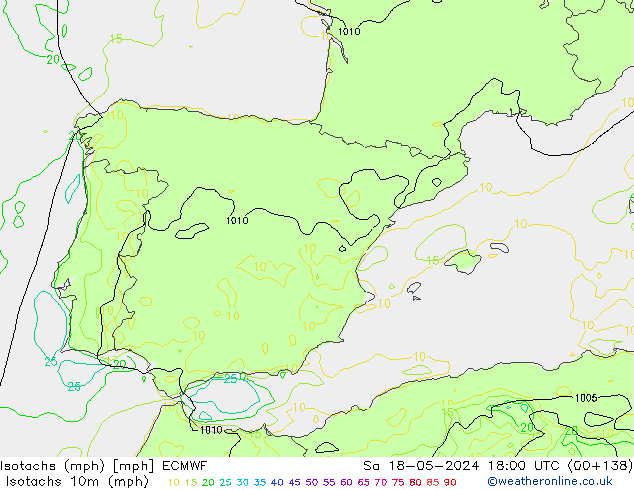 Isotachs (mph) ECMWF So 18.05.2024 18 UTC