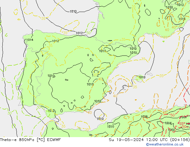 Theta-e 850hPa ECMWF dom 19.05.2024 12 UTC