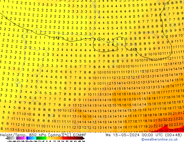 Z500/Rain (+SLP)/Z850 ECMWF Mi 15.05.2024 00 UTC