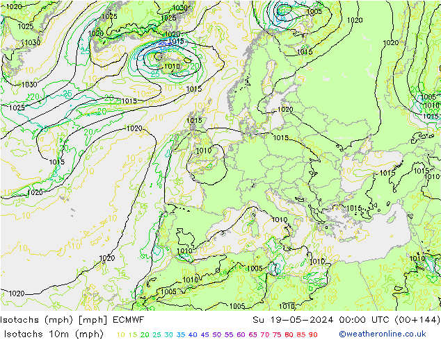 Isotachs (mph) ECMWF Вс 19.05.2024 00 UTC