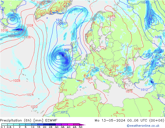 Z500/Rain (+SLP)/Z850 ECMWF lun 13.05.2024 06 UTC