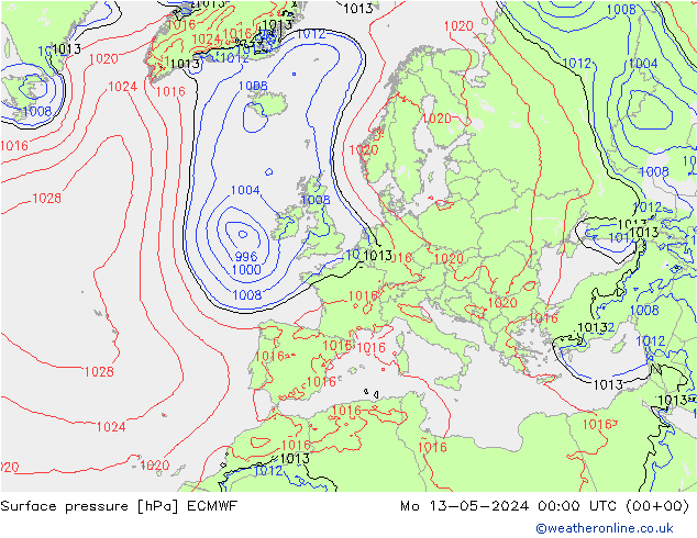 地面气压 ECMWF 星期一 13.05.2024 00 UTC