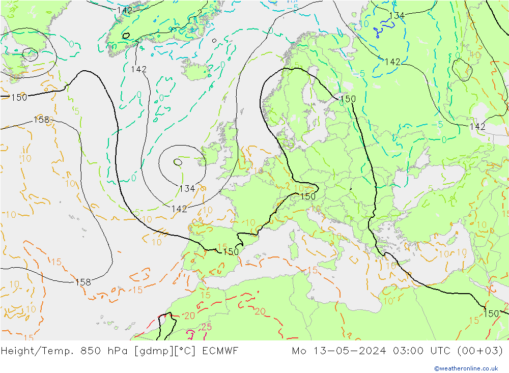 Height/Temp. 850 hPa ECMWF Mo 13.05.2024 03 UTC