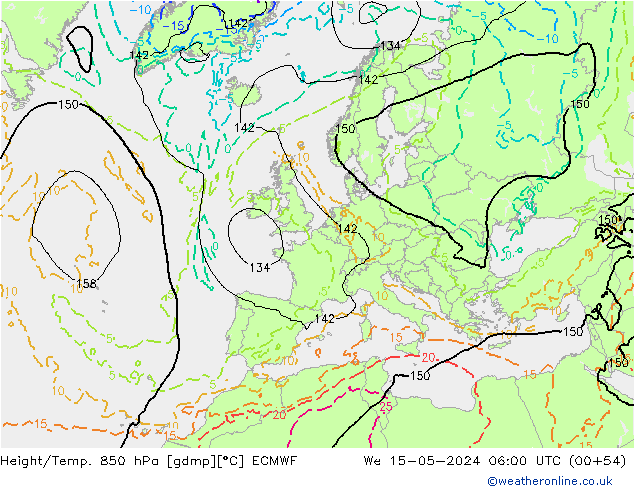 Z500/Yağmur (+YB)/Z850 ECMWF Çar 15.05.2024 06 UTC