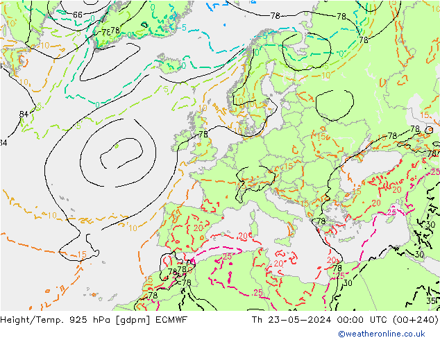 Height/Temp. 925 hPa ECMWF Do 23.05.2024 00 UTC