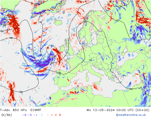T-Adv. 850 hPa ECMWF 星期一 13.05.2024 00 UTC