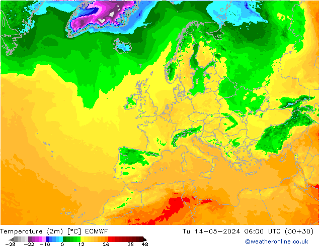 Sıcaklık Haritası (2m) ECMWF Sa 14.05.2024 06 UTC