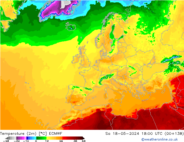 Temperatura (2m) ECMWF Sáb 18.05.2024 18 UTC