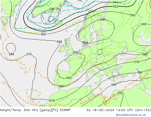 Z500/Rain (+SLP)/Z850 ECMWF Sa 18.05.2024 12 UTC