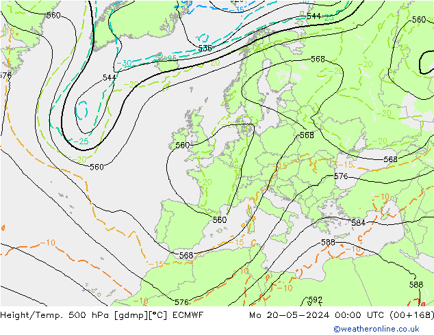 Height/Temp. 500 гПа ECMWF пн 20.05.2024 00 UTC