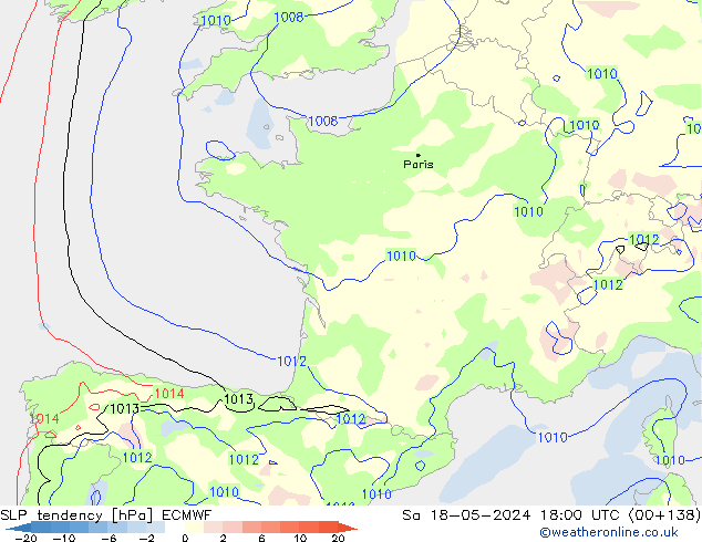 SLP tendency ECMWF Sa 18.05.2024 18 UTC