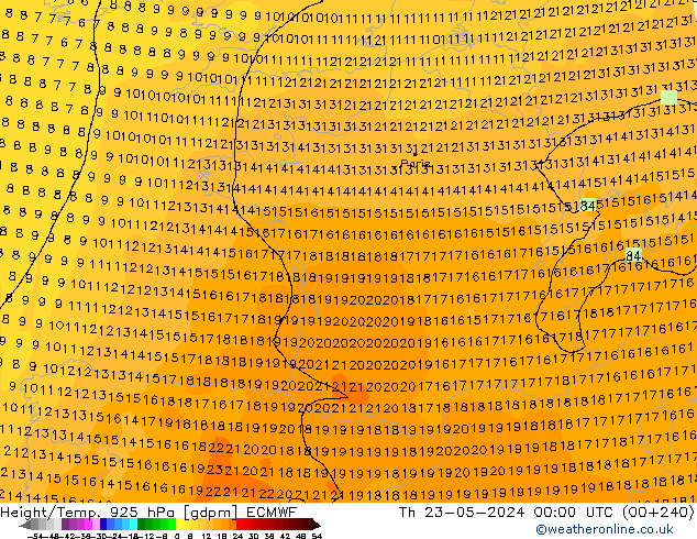 Height/Temp. 925 hPa ECMWF Do 23.05.2024 00 UTC