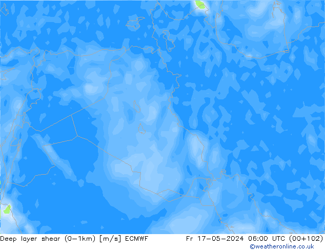 Deep layer shear (0-1km) ECMWF ven 17.05.2024 06 UTC