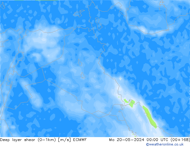 Deep layer shear (0-1km) ECMWF ma 20.05.2024 00 UTC
