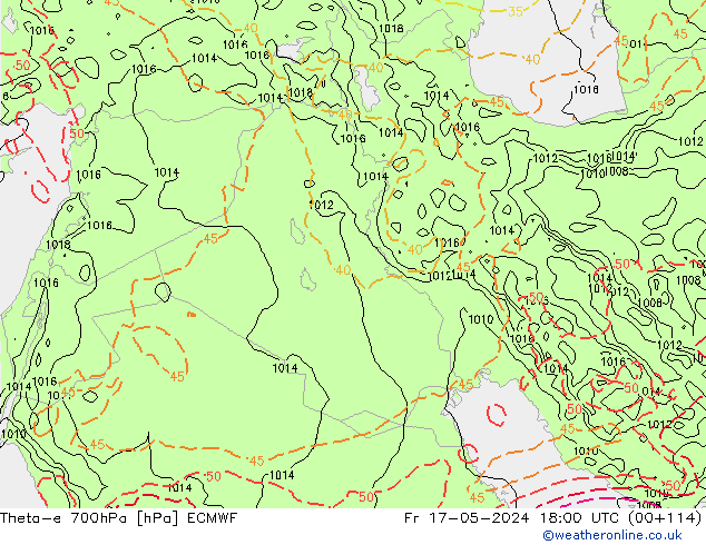 Theta-e 700hPa ECMWF pt. 17.05.2024 18 UTC