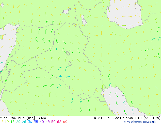 Wind 950 hPa ECMWF Tu 21.05.2024 06 UTC